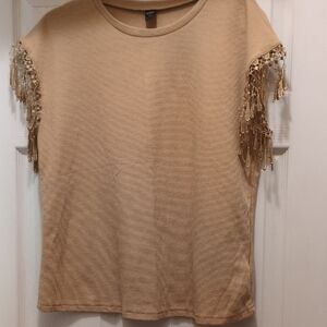 Chic Tan Fringed Women's Top